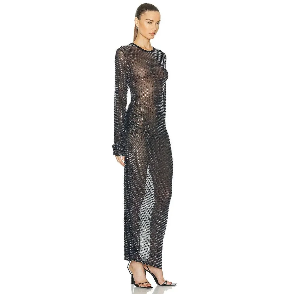 Christopher Esber Cristalla Long Sleeve Knit Drape Dress in Ink - Picture 2 of 5